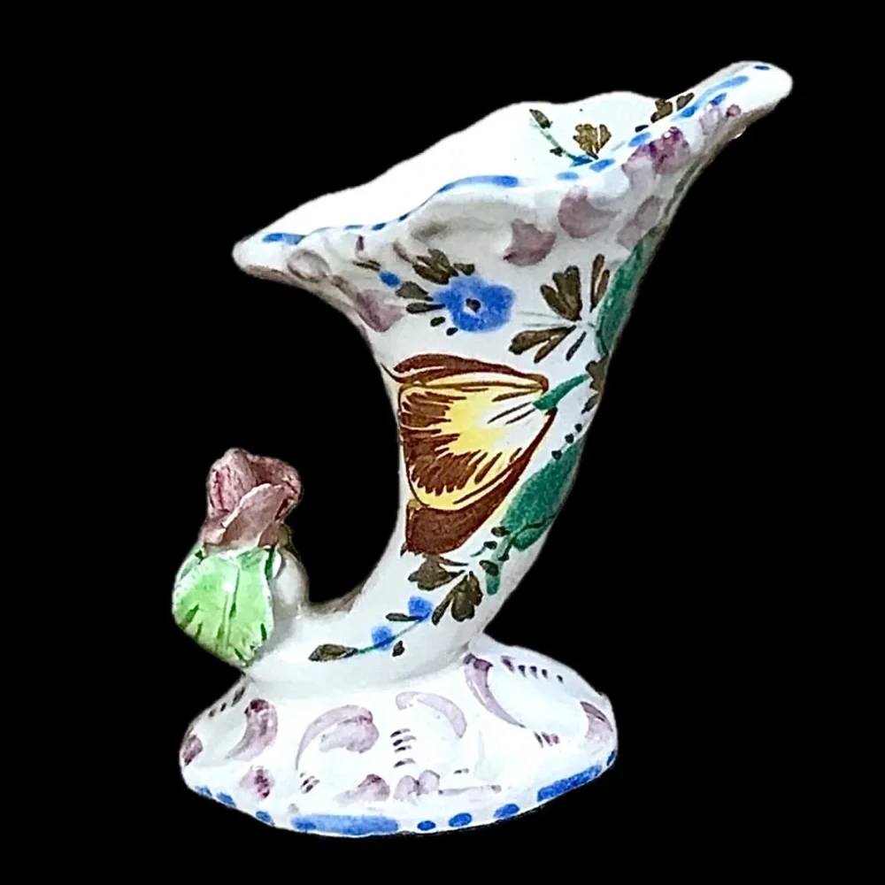 Mini Italian Floral Rose Cornucopia Vase Feminine Romance Cottagecore Italy